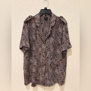 Worthington Leopard Print Button Down Blouse Women’s Size M Safari Shirt
